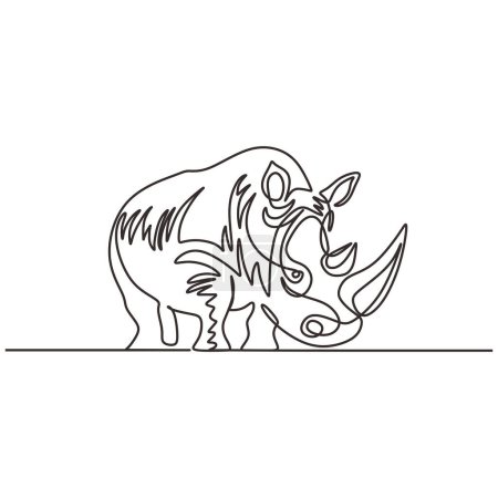 Rhino one line art drawing. Wild animal theme. Vector illustration isolated. Minimalist design handdrawn.