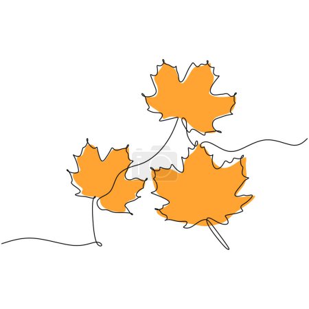 Illustration for One line drawing of Maple leaves. Vector illustration isolated. Minimalist design handdrawn. - Royalty Free Image