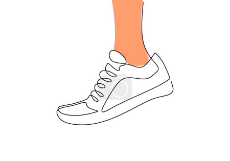 Illustration for Sneaker shoe. Continuous one line art Concept. Sneakers in foot fashion footwear. Vector illustration isolated. Minimalist design handdrawn. - Royalty Free Image