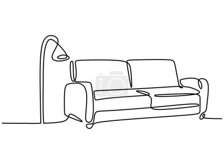 Illustration for Sofa chair one continuous line drawing. Vector illustration isolated. Minimalist design handdrawn. - Royalty Free Image