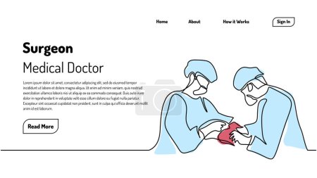 Illustration for Surgeon medical doctor. Continuous one line art drawing. Landing page template with healthcare concept. - Royalty Free Image