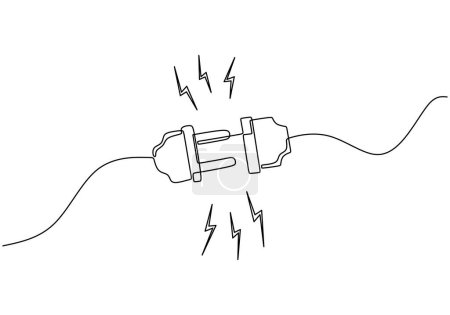 Téléchargez les illustrations : Un dessin de ligne de prise électrique et prise débranchée. Electricité 404 symbole unique style continu. - en licence libre de droit