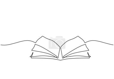 Ilustración de Dibujo continuo de línea de libro abierto. Concepto de educación y literatura. Ilustración vectorial aislada. Diseño minimalista a mano. - Imagen libre de derechos