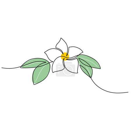 Téléchargez les illustrations : Plumeria fleurs vecteur. Un dessin d'art linéaire continu. Plante exotique tropicale. Illustration vectorielle isolée. Design minimaliste dessiné à la main. - en licence libre de droit