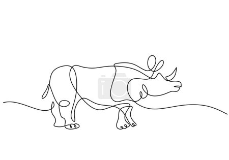 Téléchargez les illustrations : Rhino en dessin continu sur une ligne. Rhinocéros animal à contour unique. Illustration vectorielle isolée. Design minimaliste dessiné à la main. - en licence libre de droit