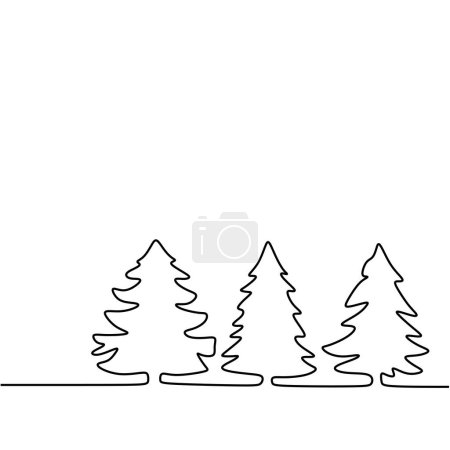Illustration for Forest trees one line art drawing. Vector illustration jungle with tree in continuous single line art hand drawn. - Royalty Free Image