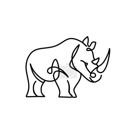 Téléchargez les illustrations : Rhinocéros ou rhinocéros en dessin d'art continu à une ligne. Thème animal sauvage. Illustration vectorielle isolée. Design minimaliste dessiné à la main. - en licence libre de droit