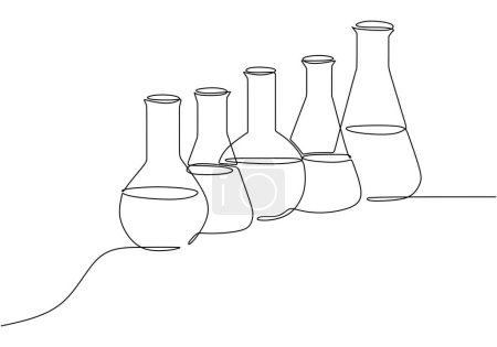 Ilustración de Lentes de laboratorio en continuo dibujo de una línea de arte. Ilustración vectorial química y biología para experimentos de laboratorio. - Imagen libre de derechos