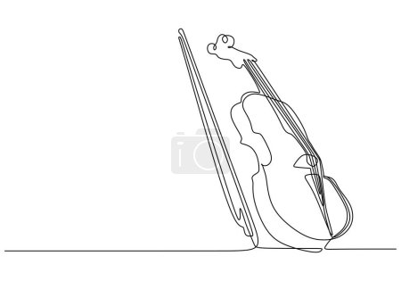 Téléchargez les illustrations : Un dessin de ligne de conception de violon. Instrument de musique jazz classique. Illustration vectorielle style contour continu simple. - en licence libre de droit