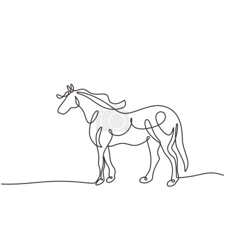 Illustration for Horse continuous one line art drawing. Animal running contour minimal. Vector illustration isolated. Minimalist design handdrawn. - Royalty Free Image