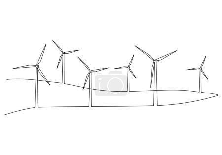 Téléchargez les illustrations : Turbine éolienne énergie verte concept d'électricité. Ligne continue dessin éolienne éolienne éolienne éolienne écologie renouvelable. Illustration vectorielle d'un dessin linéaire. - en licence libre de droit