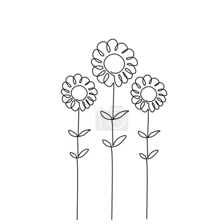 Illustration for Line art sunflower flower. Continuous one single outline. Vector illustration isolated. Minimalist design handdrawn. - Royalty Free Image