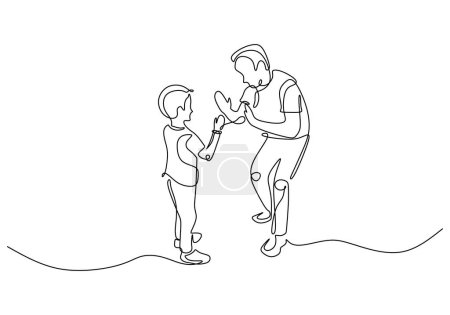 Illustration for Father and son playing together. One continuous single line isolated on white background. - Royalty Free Image