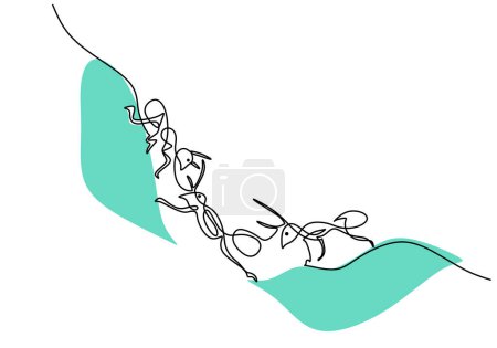 Ants walking on leaf in continuous one line art drawing. Floral and fauna vector illustration editable stroke.