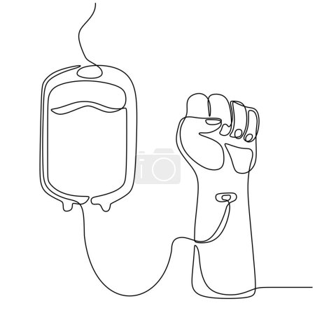 Ilustración de Dibujo continuo de una línea. Donación de sangre. Mano con bolsa de sangre. Salud médica caridad vector ilustración. - Imagen libre de derechos