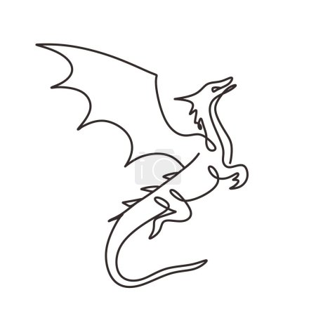 Téléchargez les illustrations : Dragon fée en une seule ligne continue. Magie volant scandinave concept dessin. Illustration vectorielle isolée. Design minimaliste dessiné à la main. - en licence libre de droit
