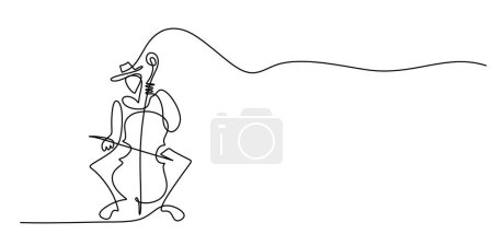 Téléchargez les illustrations : Homme violoniste jouant du violon. Dessin musical continu d'une ligne illustration vectorielle. - en licence libre de droit
