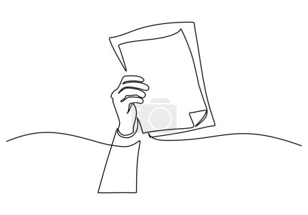 Illustration for Hand holding paper book in continuous one line art drawing. Vector illustration documents concept. - Royalty Free Image
