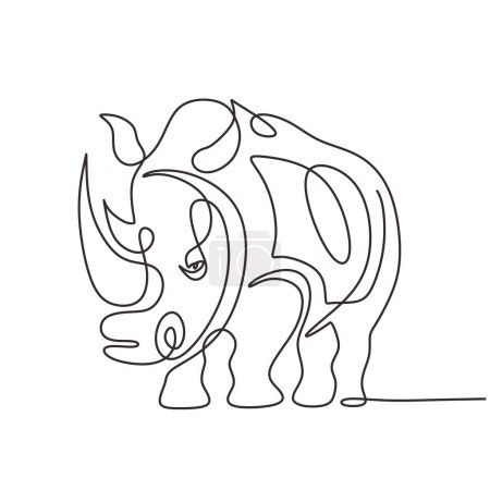 Téléchargez les illustrations : Rhinocéros ou rhinocéros en dessin d'art continu à une ligne. Thème animal sauvage. Illustration vectorielle isolée. Design minimaliste dessiné à la main. - en licence libre de droit