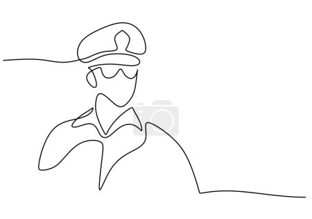 Téléchargez les illustrations : Policier porter des lunettes debout isolé sur un fond blanc dans un dessin de ligne continue art. - en licence libre de droit