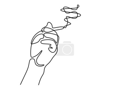 Téléchargez les illustrations : Continu simple tiré une main de ligne avec une cigarette - en licence libre de droit