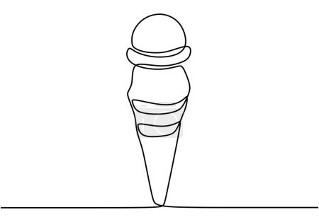 Illustration for Ice cream in waffle cone in one continuous line drawing - Royalty Free Image