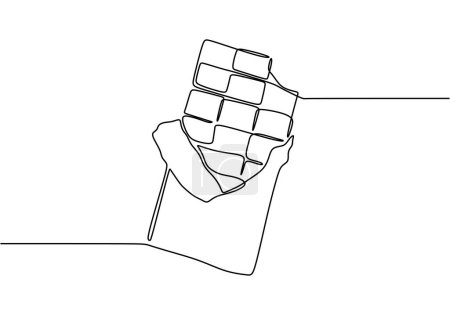 Ilustración de Dibujo continuo de una sola línea de barra de chocolate medio abierta - Imagen libre de derechos