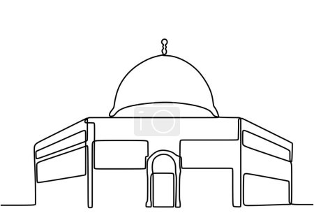 Illustration for Big mosque of al Aqsa in one line art style. One continuous line vector illustration, - Royalty Free Image