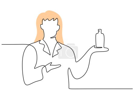 Illustration for Chemist with the flask in his hand. Continuous single drawn one line scientist researcher professor. - Royalty Free Image
