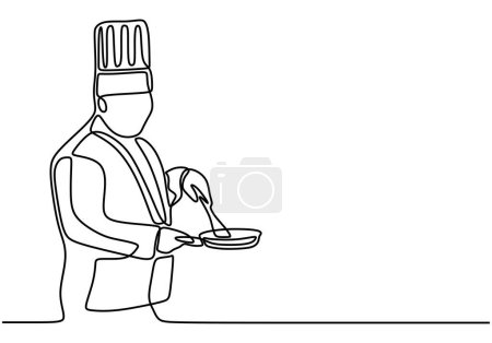 Téléchargez les illustrations : Un dessin en ligne unique continu de la cuisine du chef - en licence libre de droit