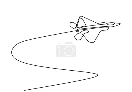 Ilustración de Dibujo continuo de una línea de transporte y vehículo a reacción de avión - Imagen libre de derechos