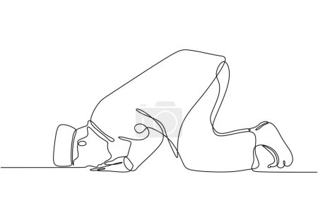 one line continuous line man prostrate for Ramadan Kareem and Eid Mubarak