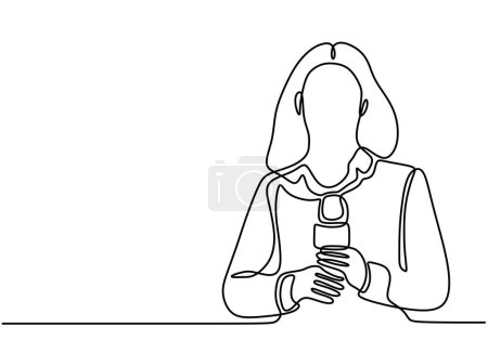 Illustration for One single continuous line of woman journalist reporter - Royalty Free Image