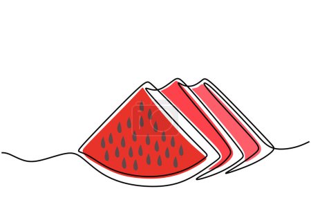 Illustration for One continuous line drawing of three sliced healthy organic watermelon - Royalty Free Image