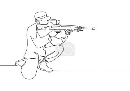 Dibujo continuo de una sola línea de soldado con arma