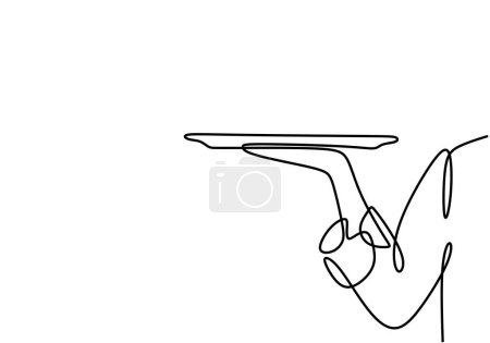 Continuous line drawing of waiter hand pose standing bringing tray