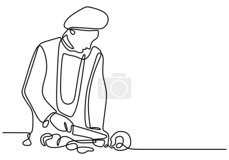 Illustration for One Continuous single line drawing of chef cutting food - Royalty Free Image