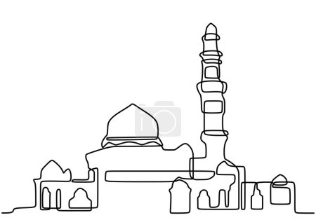 Ilustración de Gran mezquita en continuo dibujo de una línea de arte. Religión construcción vector ilustración editable golpe. - Imagen libre de derechos
