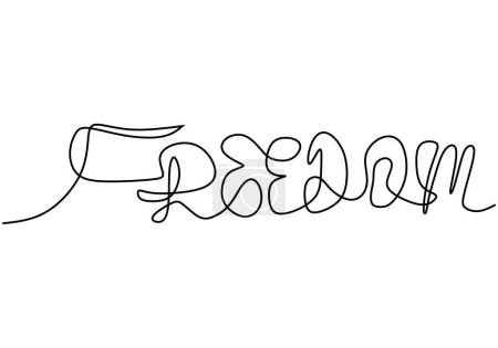 Illustration for Freedom word in one continuous line art style. Fashion typography quote. Modern calligraphy text. - Royalty Free Image