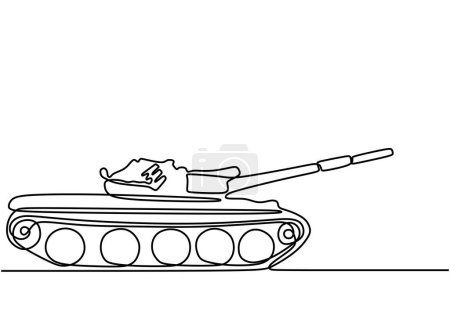 Illustration for One continuous line drawing of tank fighting vehicle Armored vehicle - Royalty Free Image
