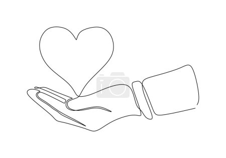 Illustration for Continuous one line drawing hand holding heart Charity symbol - Royalty Free Image