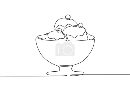 Téléchargez les illustrations : Un trait continu de crème glacée dans un bol à la cerise - en licence libre de droit