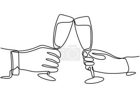 Téléchargez les illustrations : Un toast au champagne. Couple linéaire continu verres à vin - en licence libre de droit