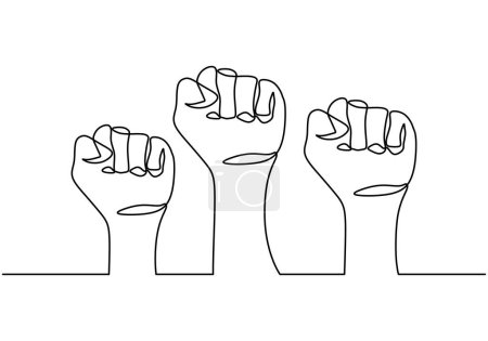 Illustration for One continuous line drawing of of three human fist - Royalty Free Image