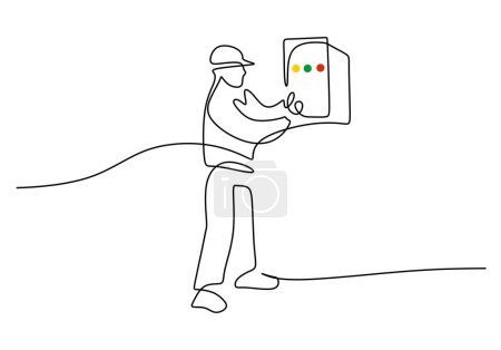 Ilustración de Dibujo vectorial de una línea de un panel de control de trabajador eléctrico - Imagen libre de derechos