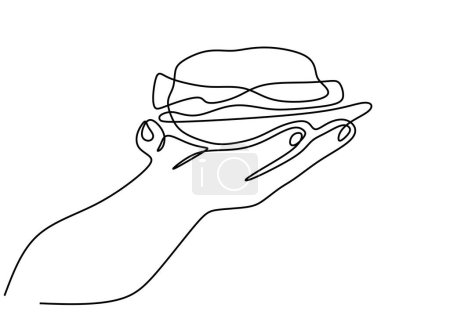 Illustration for One line continuous hand with tray. hot dishes tasty dinner catering - Royalty Free Image