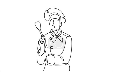 Téléchargez les illustrations : Ligne continue d'illustration de chef. Cuisine de boulangerie concept dessin. - en licence libre de droit