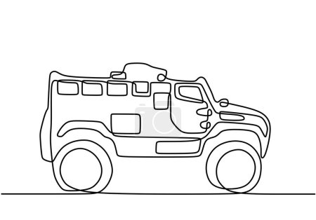Illustration for One continuous line drawing of infantry vehicle Armored vehicle - Royalty Free Image