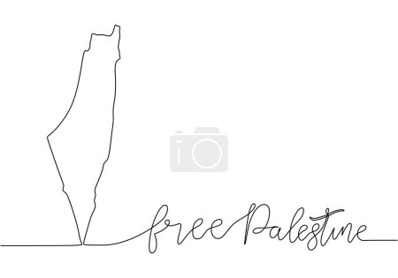 One continuous line drawing of free Palestine solidarity with map