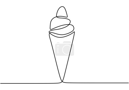 Ilustración de Helado en cono de gofre en un dibujo de línea continua - Imagen libre de derechos